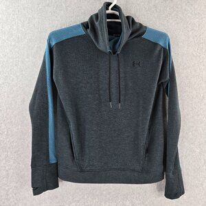 Under Armour Sweatshirt Women Small Loose Gray Blue Funnel Neck Featherweight